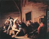 Adriaen Van Ostade Famous Paintings - Carousing Peasants in a Tavern
